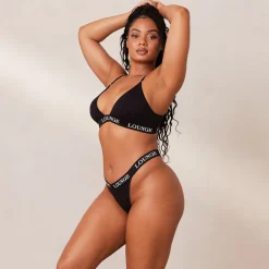 Bamboo Triangle Soutien-Gorge et String/Culotte Ensemble - Tout Noir