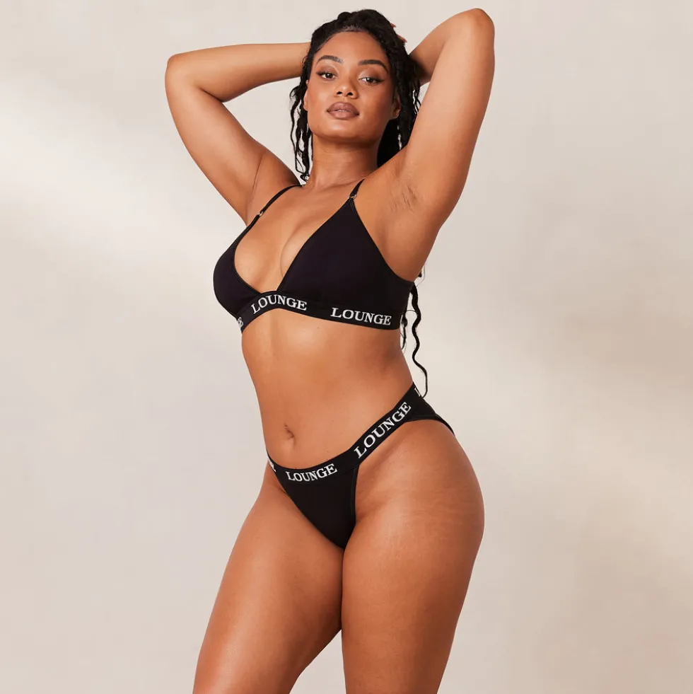 Bamboo Triangle Soutien-Gorge et String/Culotte Ensemble - Tout Noir