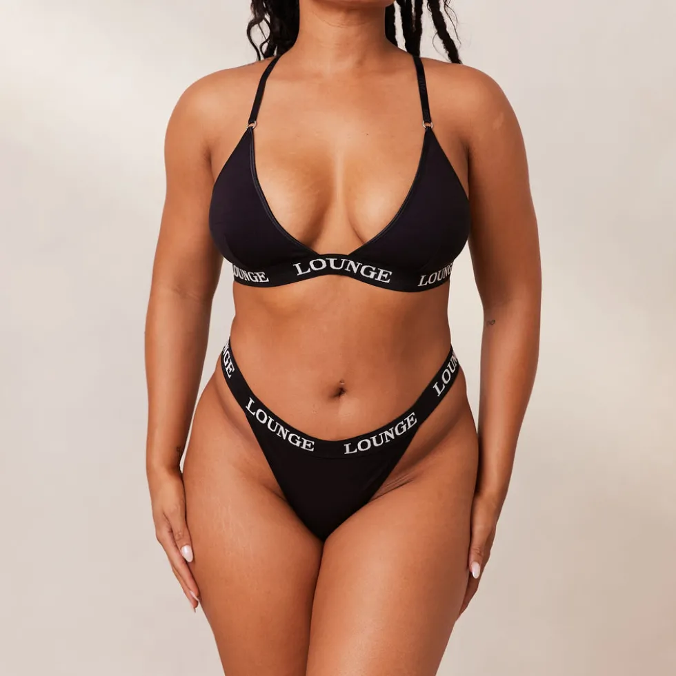 Bamboo Triangle Soutien-Gorge et String/Culotte Ensemble - Tout Noir
