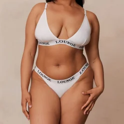 Bamboo Triangle Soutien-Gorge et String/Culotte Ensemble - Tout Blanc