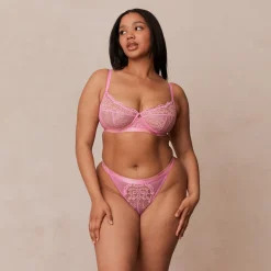 Bicolore Blossom Balcony Soutien-Gorge et String Ensemble - Rose