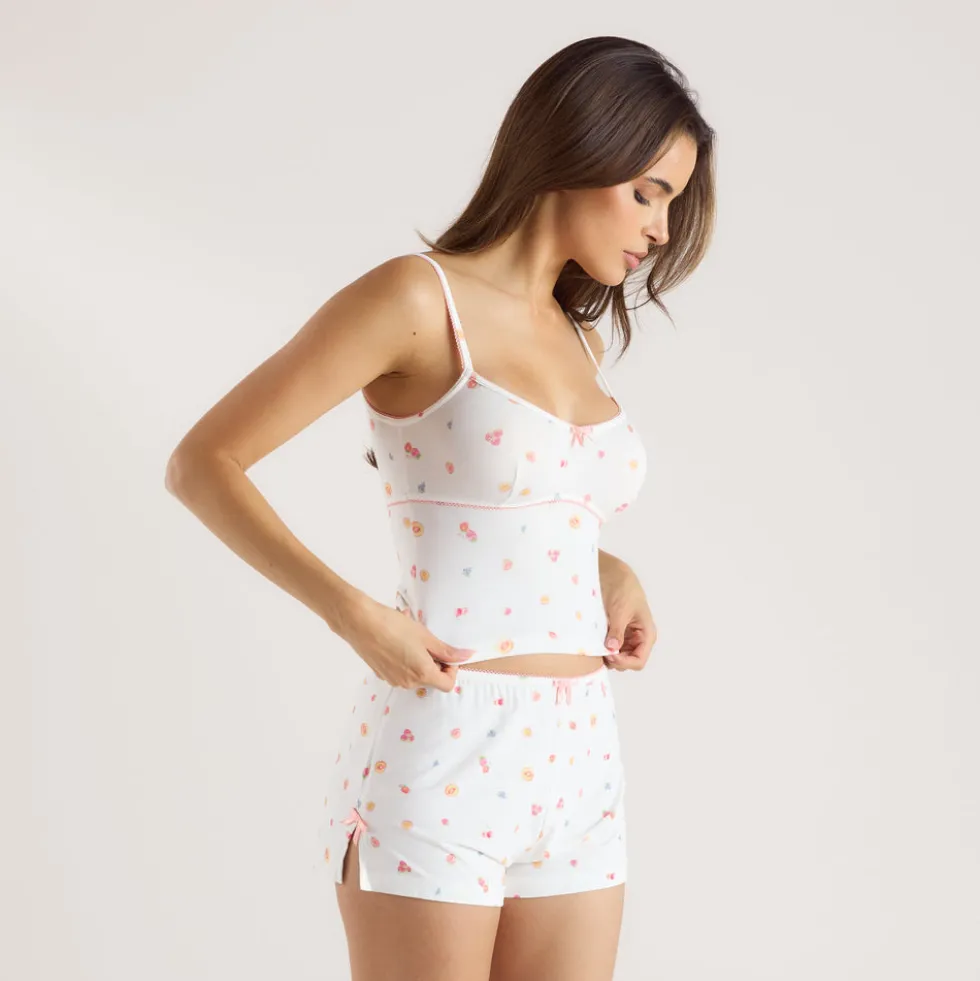 Caraco de Pyjama en Modal - Fruits Blancs