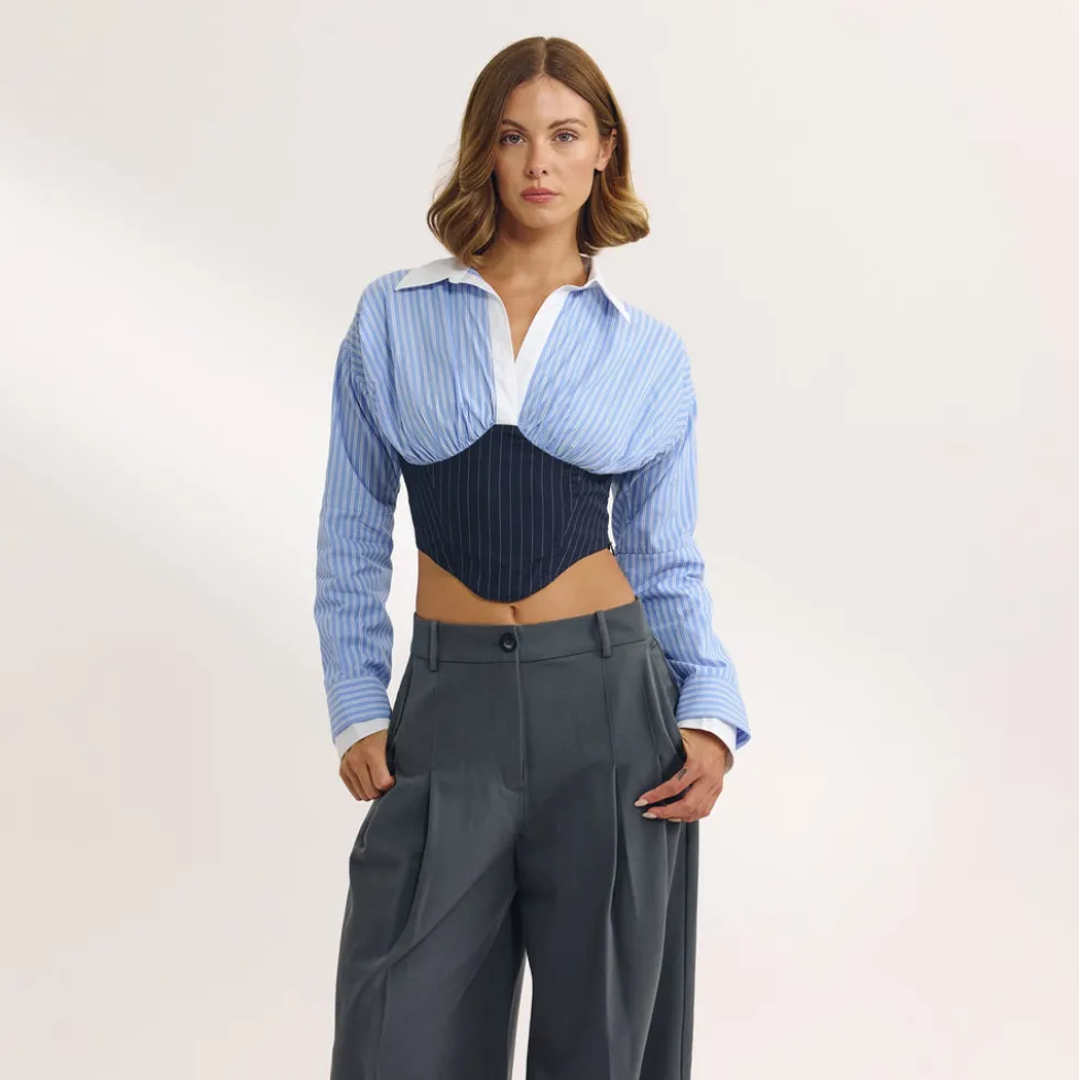 Chemise Bustier à Manches Longues - Bleu