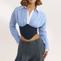 Chemise Bustier à Manches Longues - Bleu