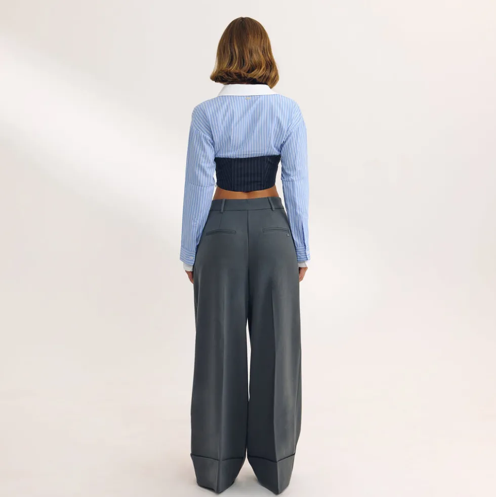 Chemise Bustier à Manches Longues - Bleu