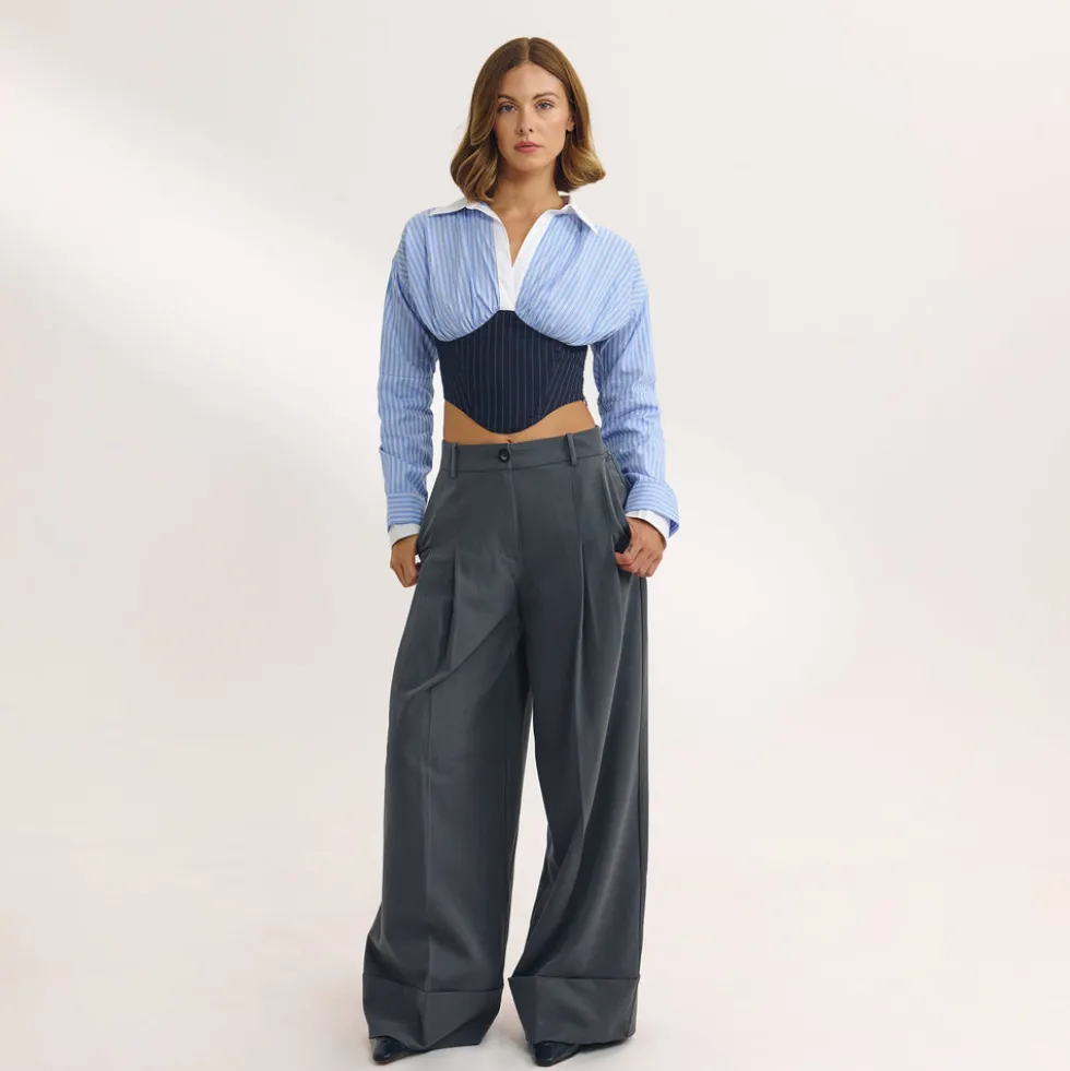 Chemise Bustier à Manches Longues - Bleu