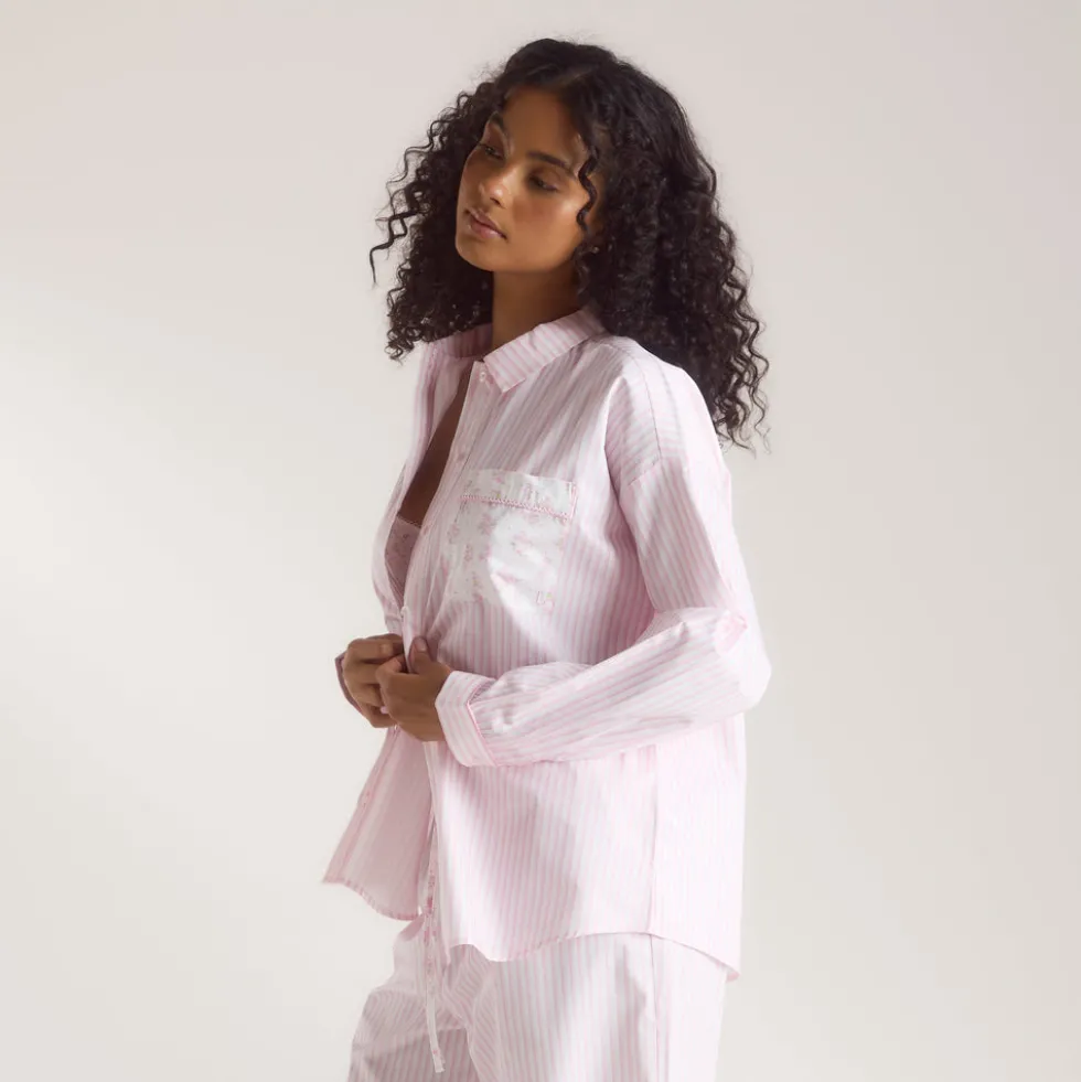 Chemise de Pyjama Bloom & Stripe - Rose