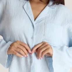 Chemise de Pyjama Crinkle - Bleu