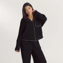 Chemise de Pyjama Crinkle - Noir