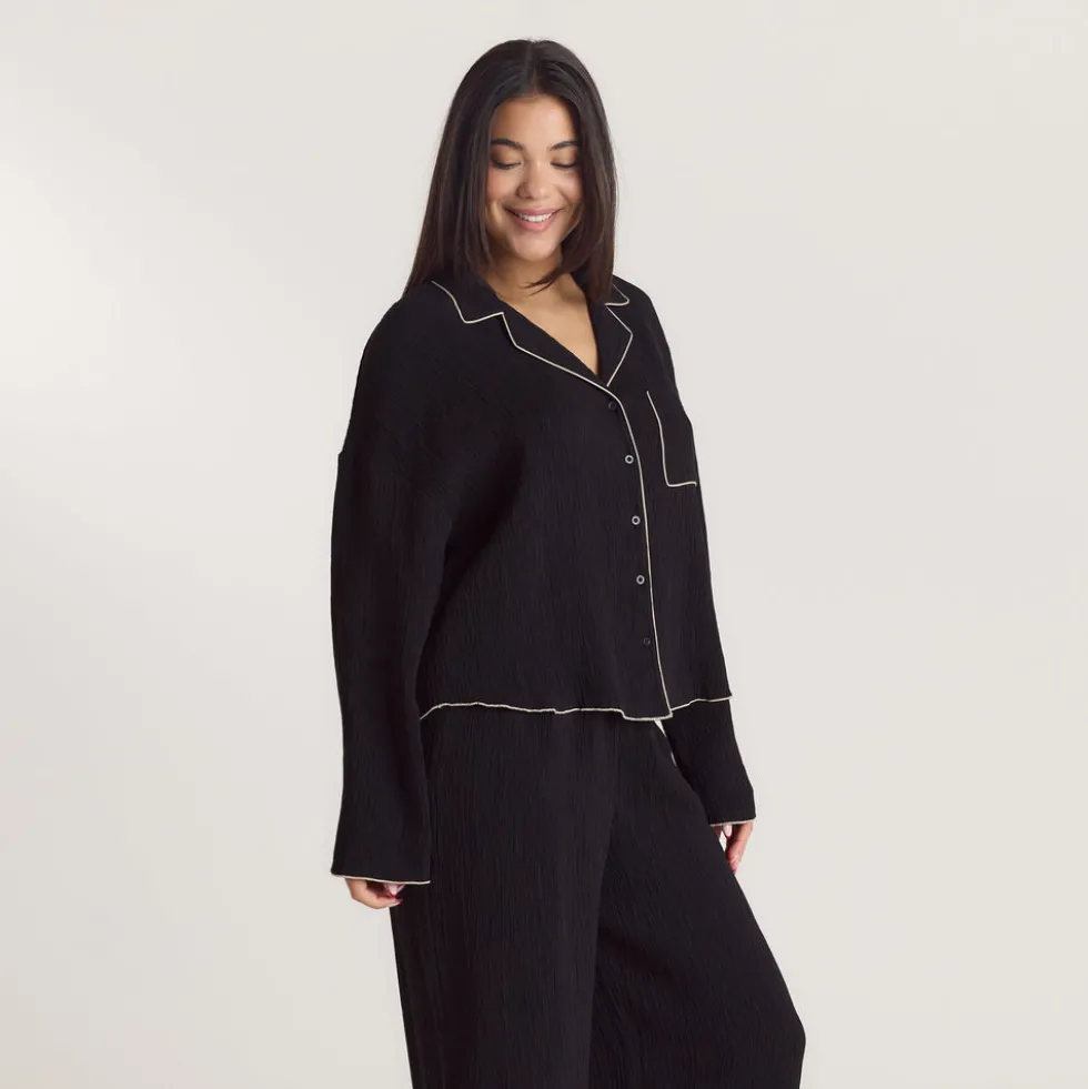 Chemise de Pyjama Crinkle - Noir