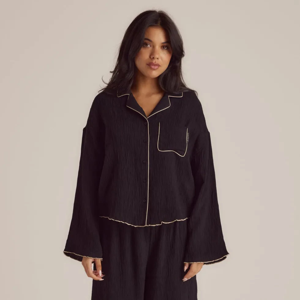 Chemise de Pyjama Crinkle - Noir