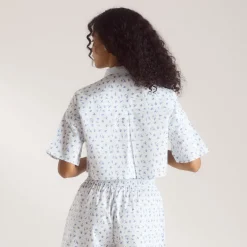 Chemise de Pyjama à Manches Courtes Bloom & Stripe - Bleu