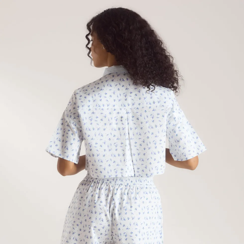Chemise de Pyjama à Manches Courtes Bloom & Stripe - Bleu