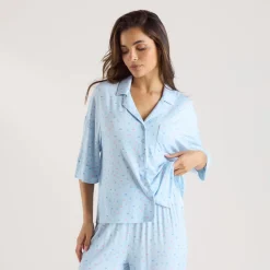 Chemise de Pyjama à Manches Courtes en Modal - Bleu Floral
