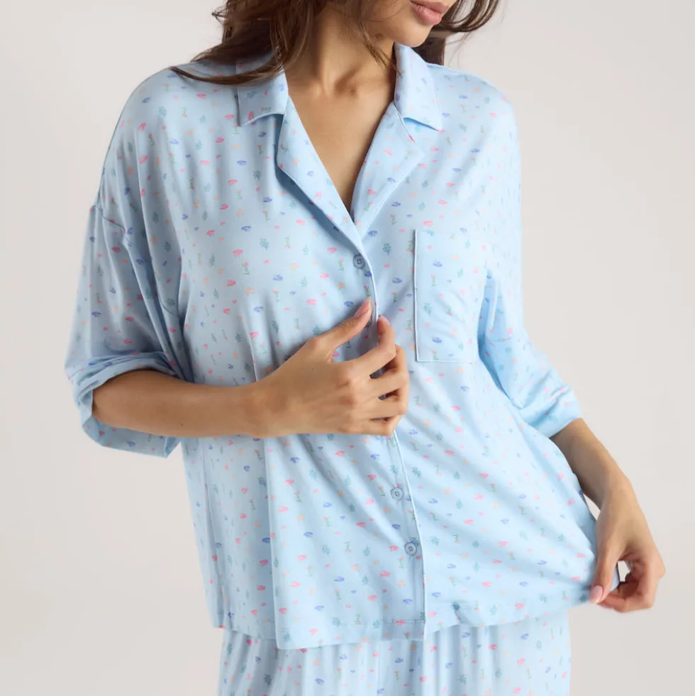 Chemise de Pyjama à Manches Courtes en Modal - Bleu Floral