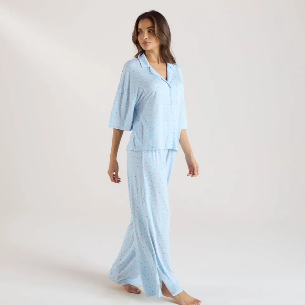 Chemise de Pyjama à Manches Courtes en Modal - Bleu Floral