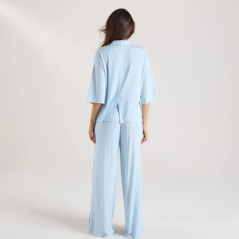 Chemise de Pyjama à Manches Courtes en Modal - Bleu Floral