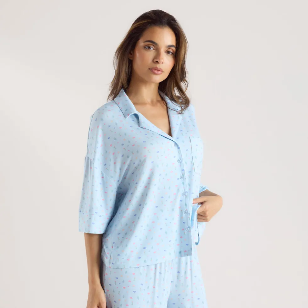 Chemise de Pyjama à Manches Courtes en Modal - Bleu Floral