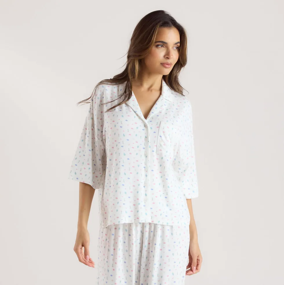 Chemise de Pyjama à Manches Courtes en Modal - Blanc Floral
