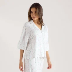 Chemise de Pyjama à Manches Courtes en Modal - Blanc Floral