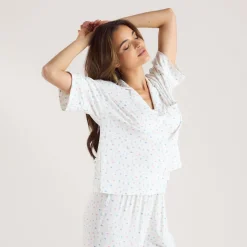 Chemise de Pyjama à Manches Courtes en Modal - Blanc Floral