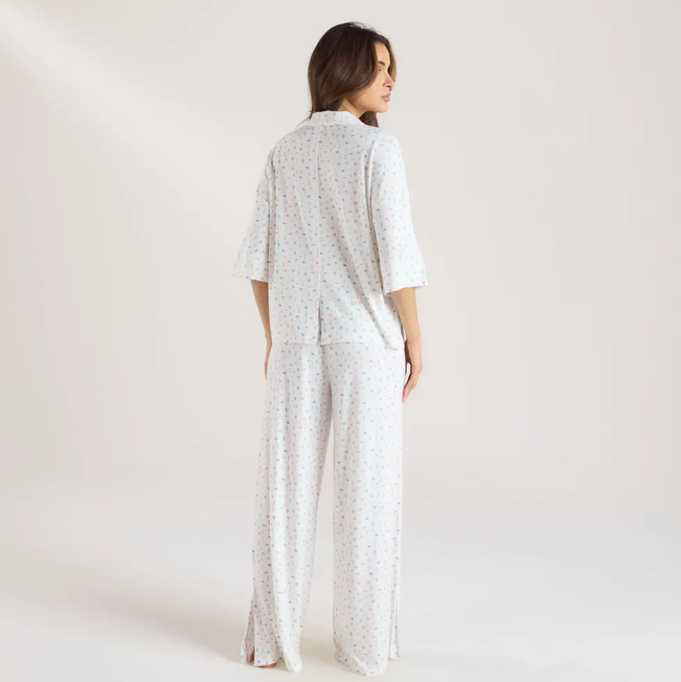 Chemise de Pyjama à Manches Courtes en Modal - Blanc Floral