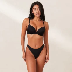 Comfort T-shirt Soutien-Gorge Push-Up et String Ensemble - Noir