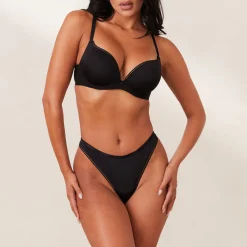Comfort T-shirt Soutien-Gorge Push-Up et String Ensemble - Noir