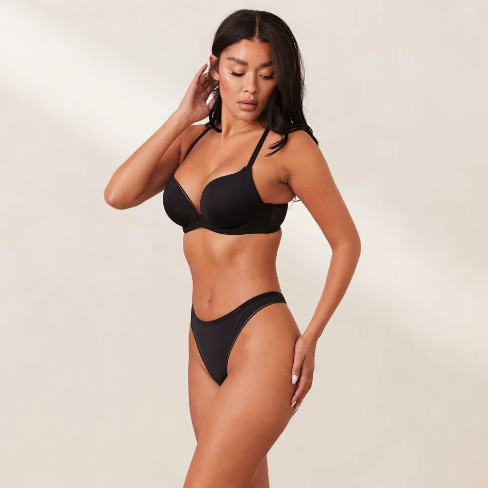 Comfort T-shirt Soutien-Gorge Push-Up et String Ensemble - Noir
