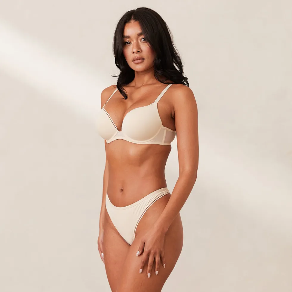 Comfort T-shirt Soutien-Gorge Push-Up et String Ensemble - Latte