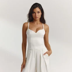 Crop Top Structuré en Satin - Écru