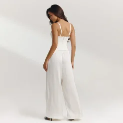 Crop Top Structuré en Satin - Écru