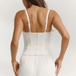 Crop Top Structuré en Satin - Écru
