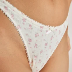 Culotte Brésilienne en Pointelle - Ivoire Floral