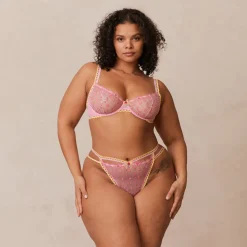 Daisy Embroidered Balcony Soutien-Gorge et String/Culotte Ensemble - Rose