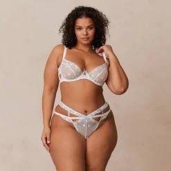 Fleur Balcony Soutien-Gorge et G-string Ensemble - Blanc et Bleu