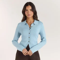 Gilet en Maille Côletée - Bleu Clair