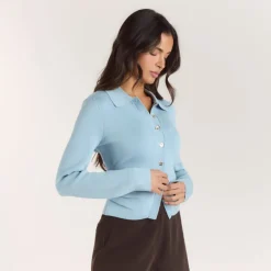 Gilet en Maille Côletée - Bleu Clair