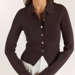 Gilet en Maille Côletée - Chocolat