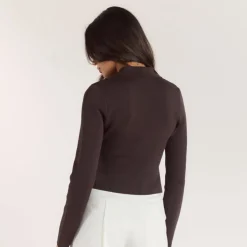 Gilet en Maille Côletée - Chocolat