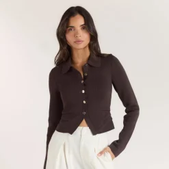 Gilet en Maille Côletée - Chocolat