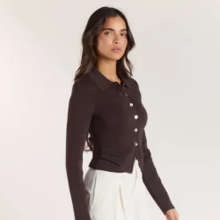 Gilet en Maille Côletée - Chocolat