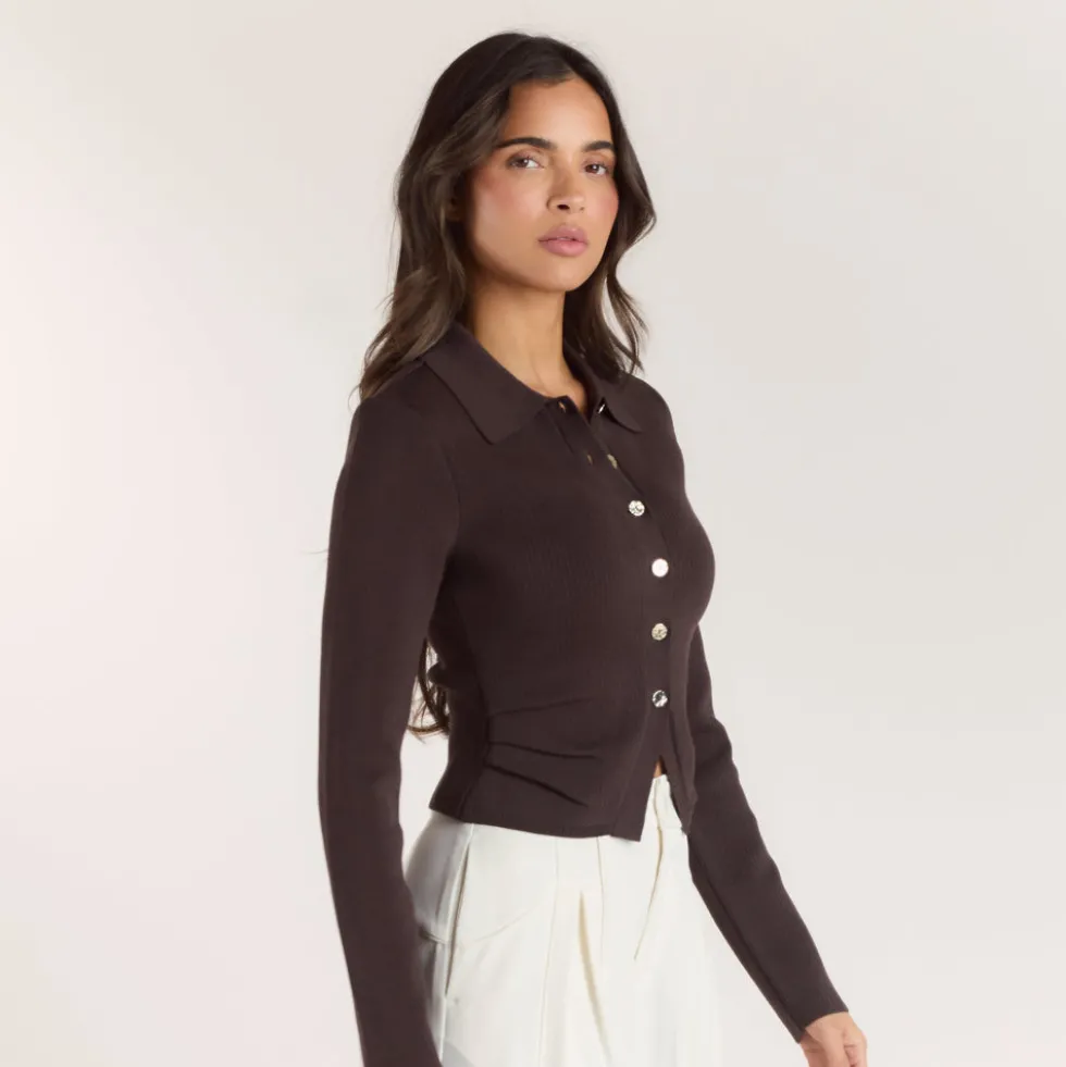 Gilet en Maille Côletée - Chocolat