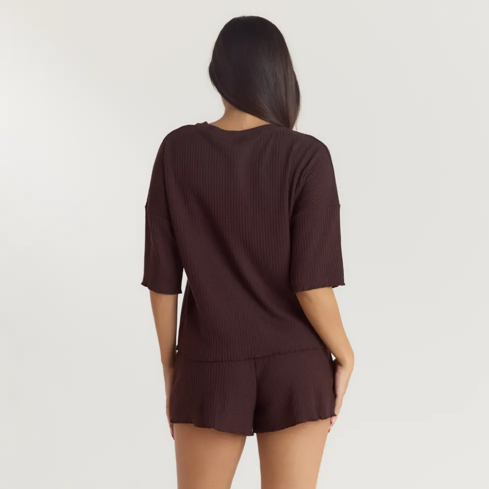 Haut de Pyjama Soft Waffle - Chocolat Noir