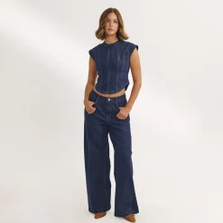 Jean Large à Taille Basse - Indigo