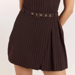 Jupe-Short Plissée - Rayures Marron