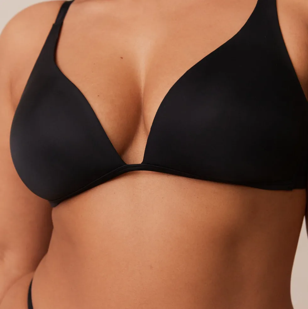 Light Plunge Soutien-Gorge T-Shirt Sans Armatures et String/Culotte Ensemble - Noir