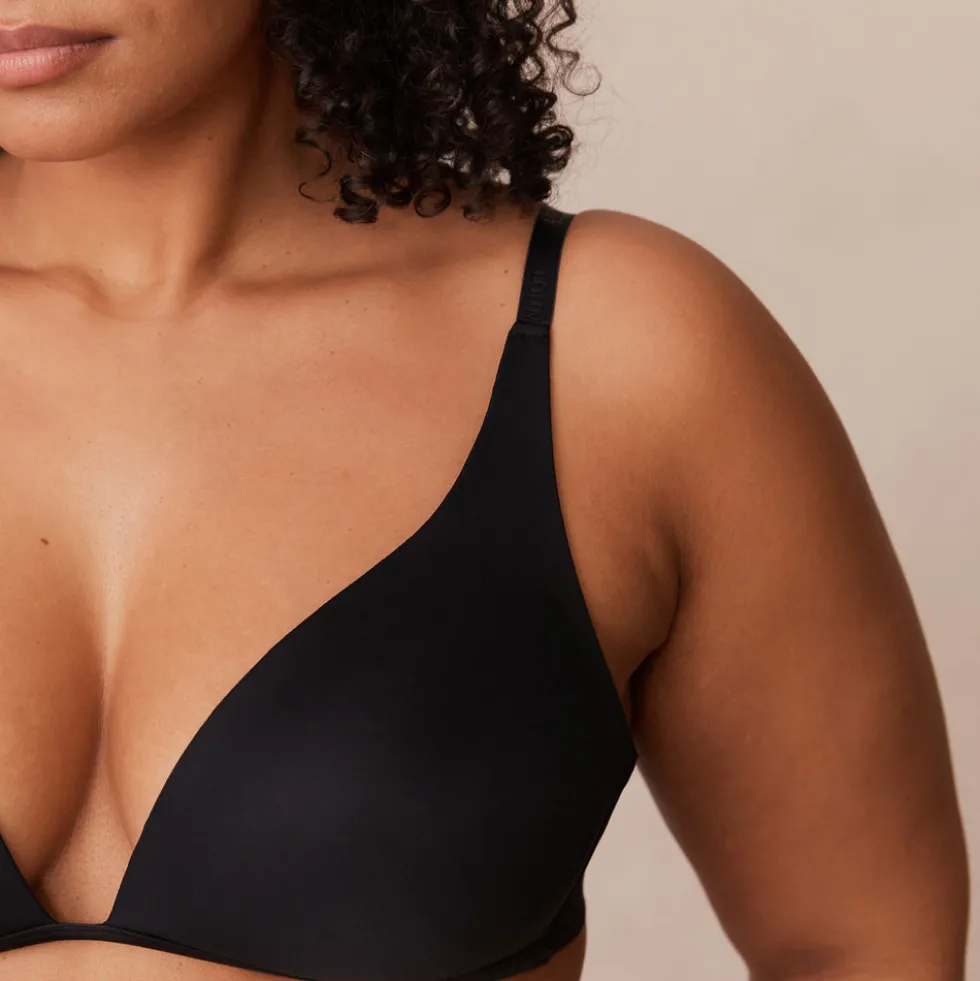 Light Plunge Soutien-Gorge T-Shirt Sans Armatures et String/Culotte Ensemble - Noir
