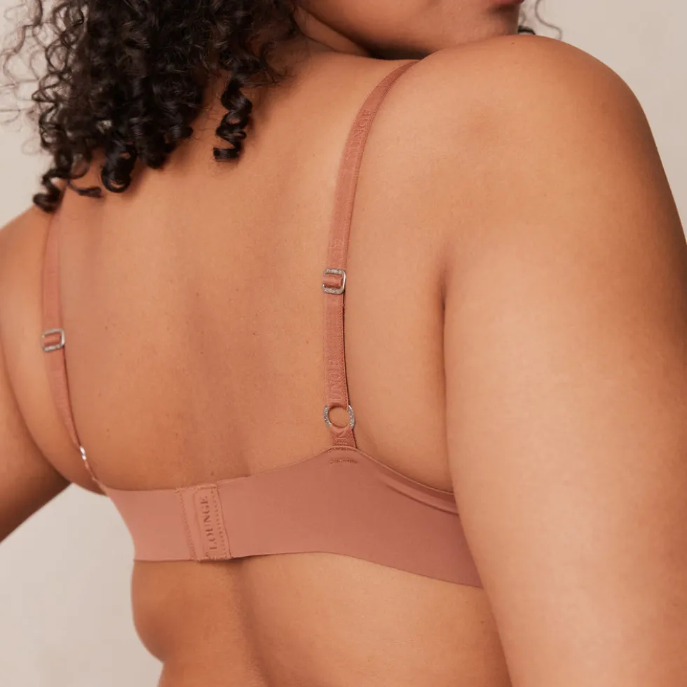 Light Plunge Soutien-Gorge T-Shirt Sans Armatures et String/Culotte Ensemble - Moka