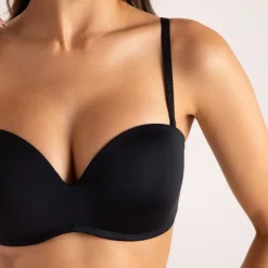 Luxury Soutien-Gorge T-Shirt Sans Bretelles et String Ensemble - Noir